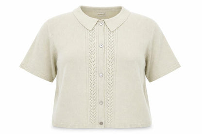 Front view of Roman women’s beige cowl neck acrylic cardigan jumper, size L, -, size L-xl