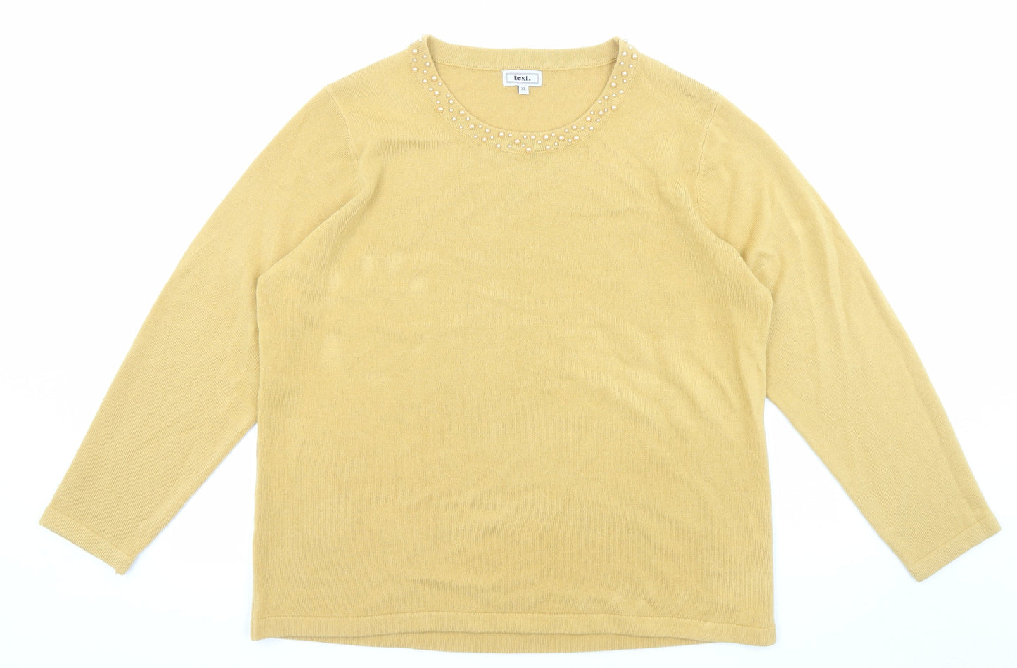 Womens UK Size XL Text Yellow Pullover Jumper