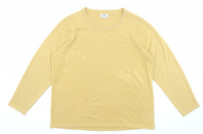 Womens UK Size XL Text Yellow Pullover Jumper