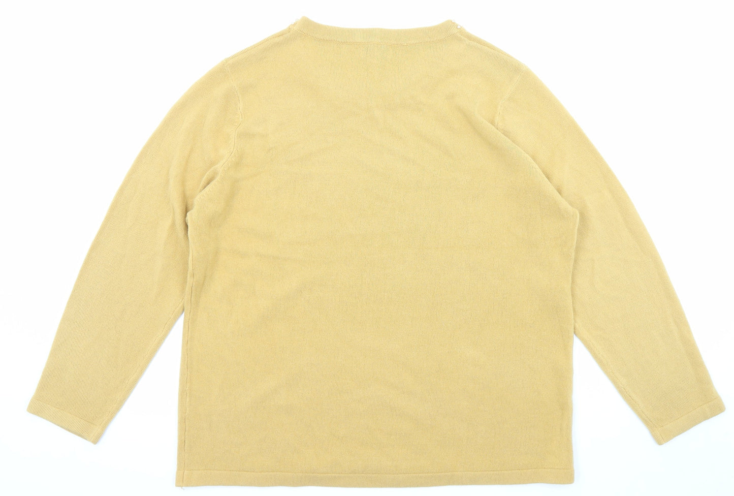 Womens UK Size XL Text Yellow Pullover Jumper