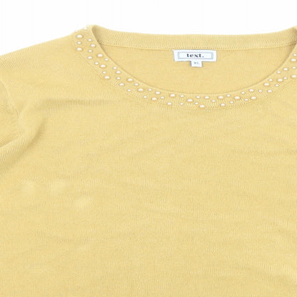 Womens UK Size XL Text Yellow Pullover Jumper