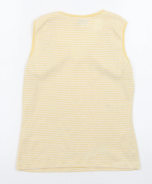 Bonmarché Womens Yellow Striped Polyester Basic T-Shirt Size S V-Neck