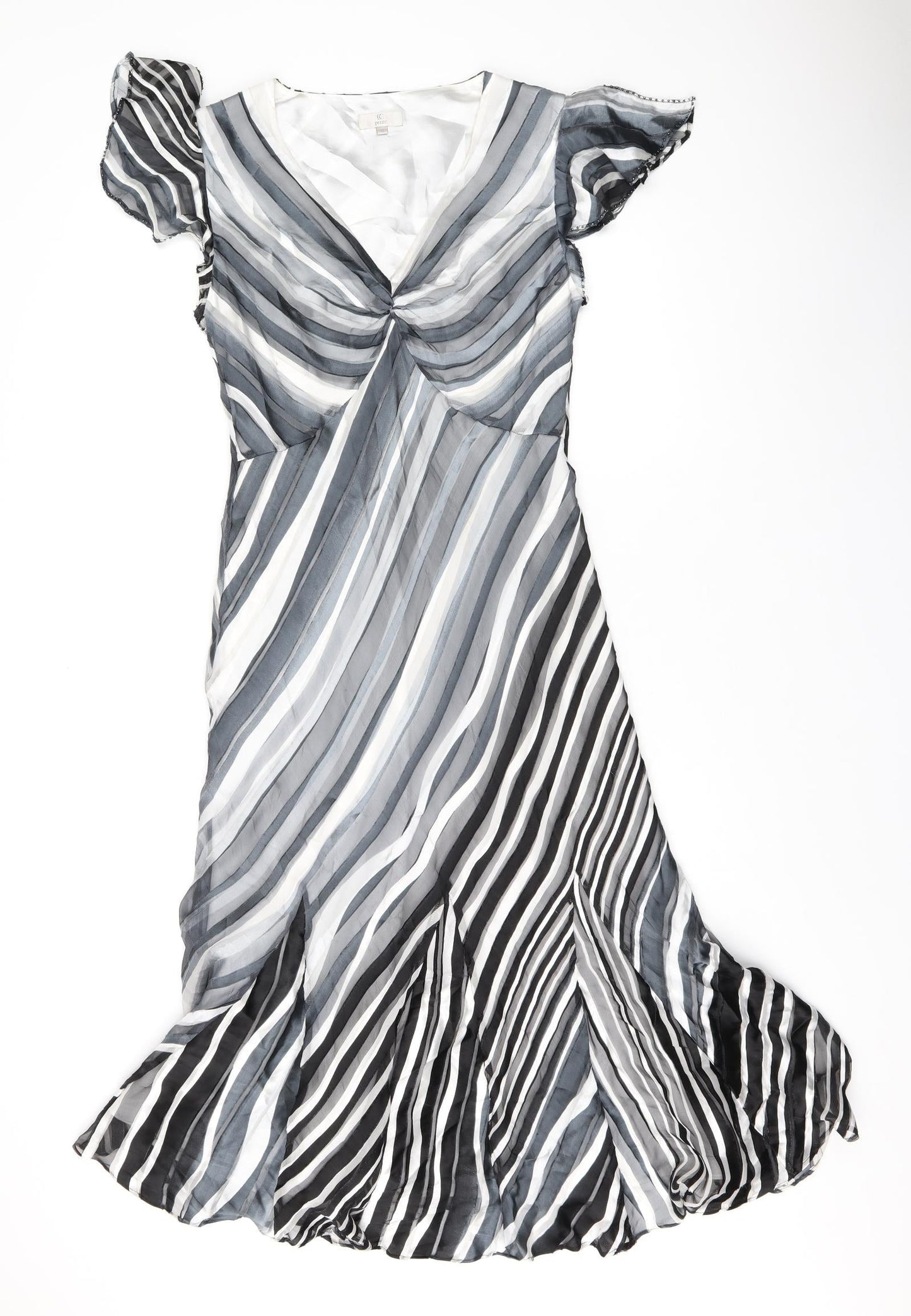 CC Womens Grey Striped Viscose Shift Size 10 V-Neck Pullover