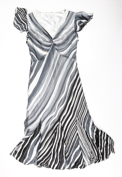 CC Womens Grey Striped Viscose Shift Size 10 V-Neck Pullover