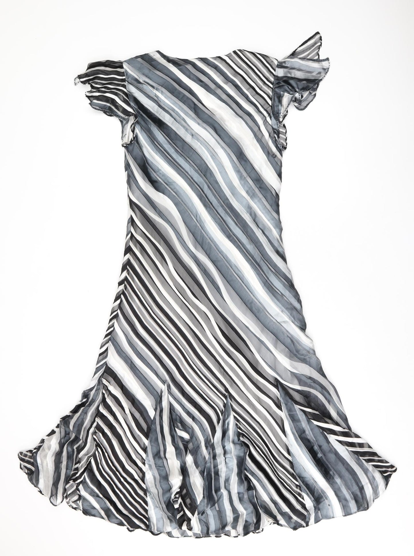 CC Womens Grey Striped Viscose Shift Size 10 V-Neck Pullover