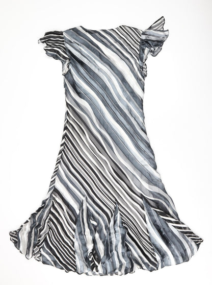 CC Womens Grey Striped Viscose Shift Size 10 V-Neck Pullover