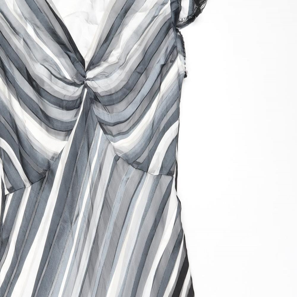 CC Womens Grey Striped Viscose Shift Size 10 V-Neck Pullover