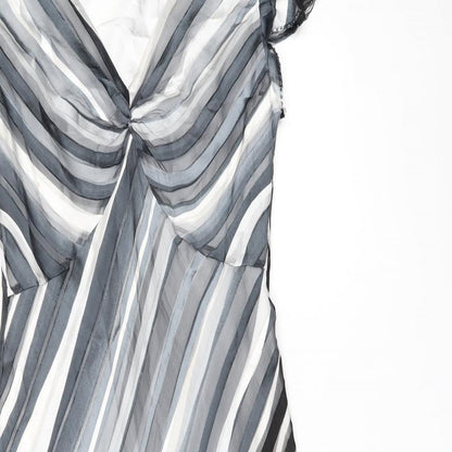 CC Womens Grey Striped Viscose Shift Size 10 V-Neck Pullover