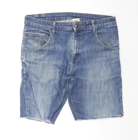 Monkeegenes Mens Blue Cotton Chino Shorts Size 34 in L10 in Regular Zip