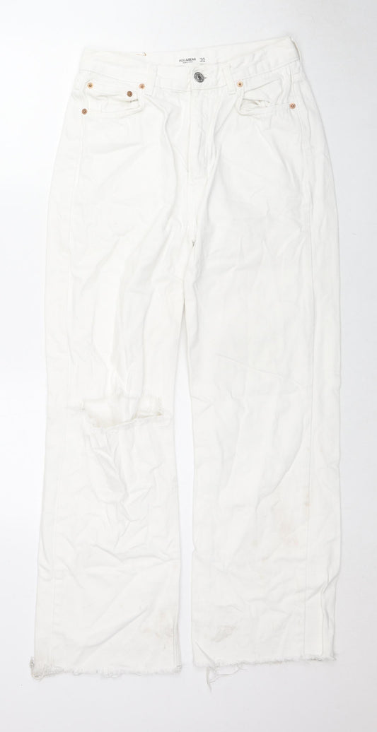 Pull&Bear Womens White Cotton Bootcut Jeans Size 12 L28 in Regular Zip