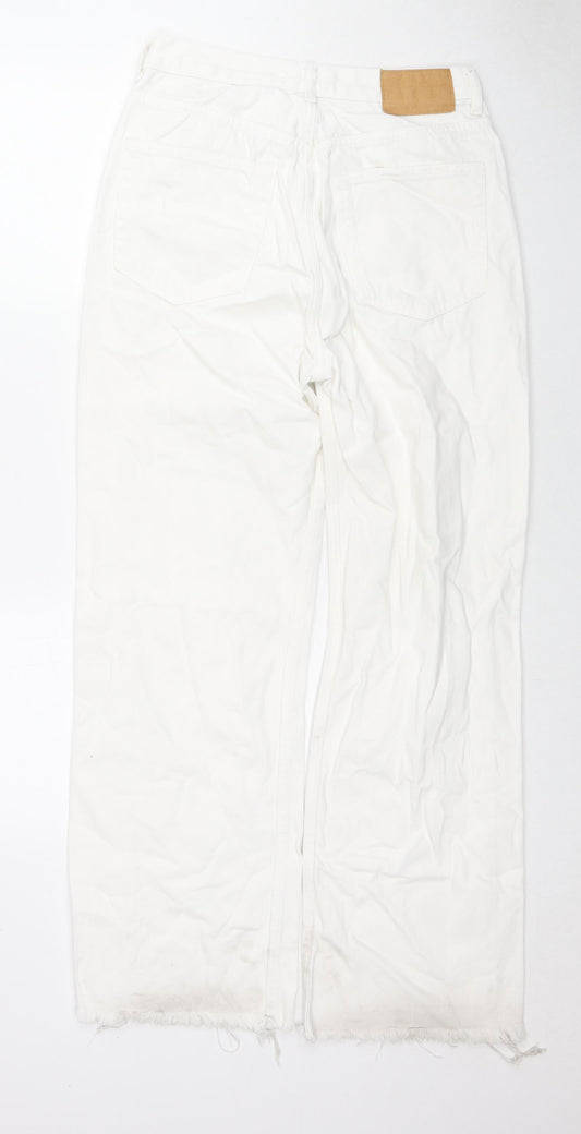 Pull&Bear Womens White Cotton Bootcut Jeans Size 12 L28 in Regular Zip