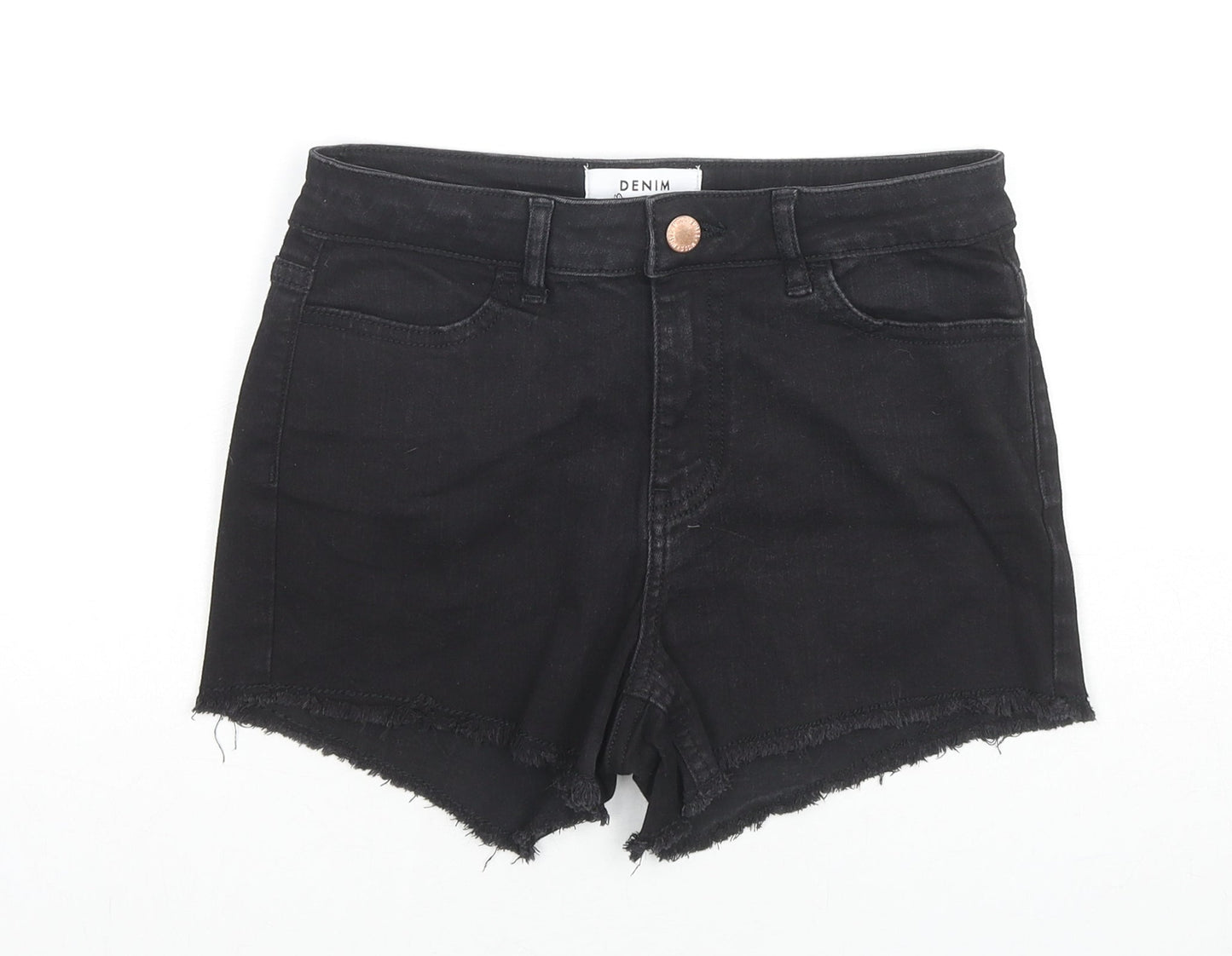 Miss Selfridge Womens Black Cotton Hot Pants Shorts Size 8 L3 in Regular Zip