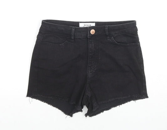 Miss Selfridge Womens Black Cotton Hot Pants Shorts Size 8 L3 in Regular Zip