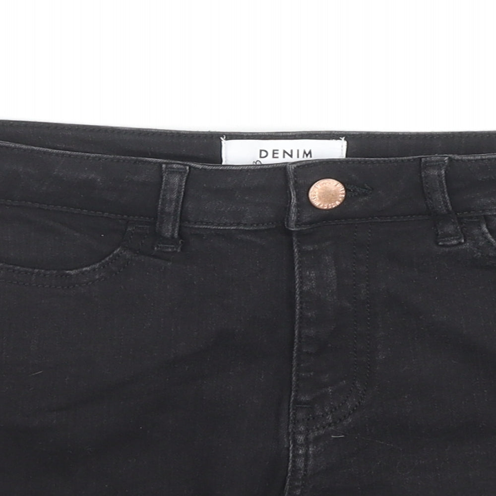 Miss Selfridge Womens Black Cotton Hot Pants Shorts Size 8 L3 in Regular Zip