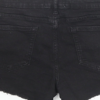 Miss Selfridge Womens Black Cotton Hot Pants Shorts Size 8 L3 in Regular Zip