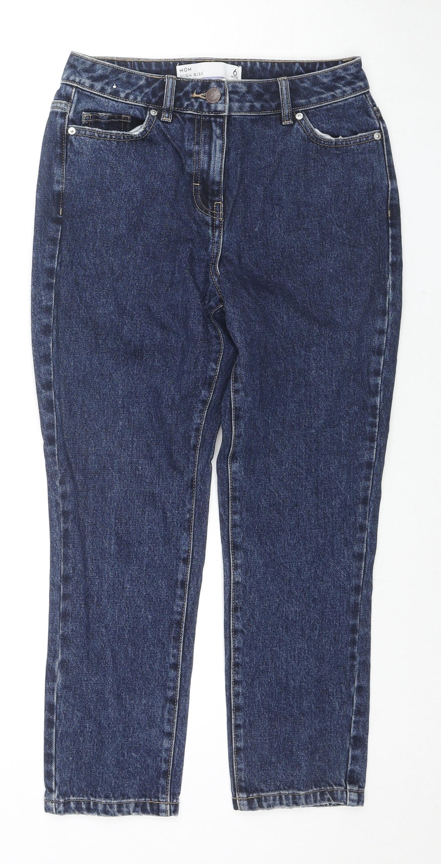 NEXT Womens Blue Cotton Mom Jeans Size 6 L23 in Regular Zip