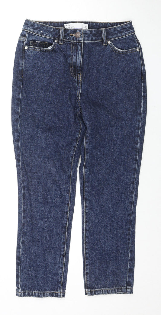 NEXT Womens Blue Cotton Mom Jeans Size 6 L23 in Regular Zip