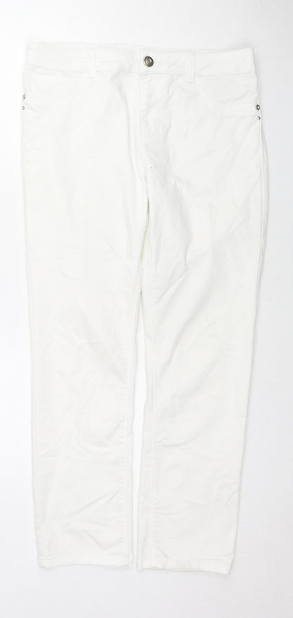 Woolworths Womens White Cotton Straight Jeans Size 36 in L27 in Regular Zip