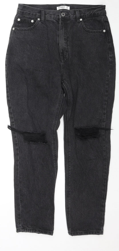 Pull&Bear Womens Black Cotton Straight Jeans Size 12 L27 in Regular Zip