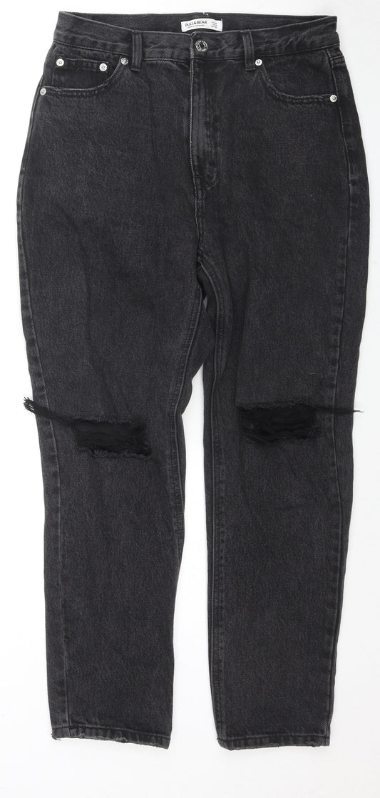 Pull&Bear Womens Black Cotton Straight Jeans Size 12 L27 in Regular Zip