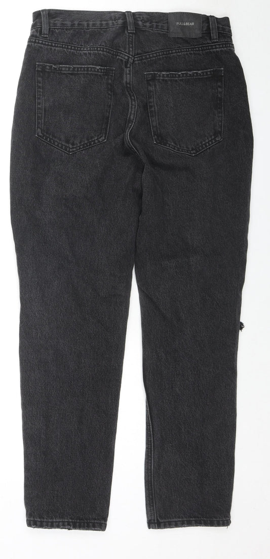 Pull&Bear Womens Black Cotton Straight Jeans Size 12 L27 in Regular Zip