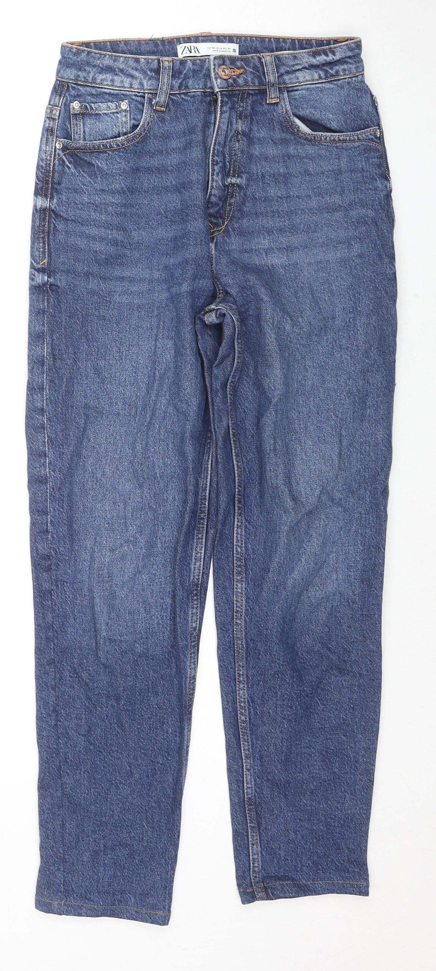 Zara Womens Blue Cotton Straight Jeans Size 36 in L26 in Regular Zip