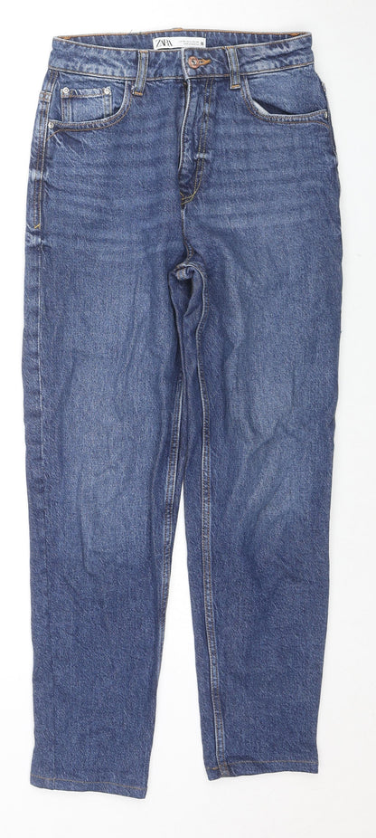 Zara Womens Blue Cotton Straight Jeans Size 36 in L26 in Regular Zip