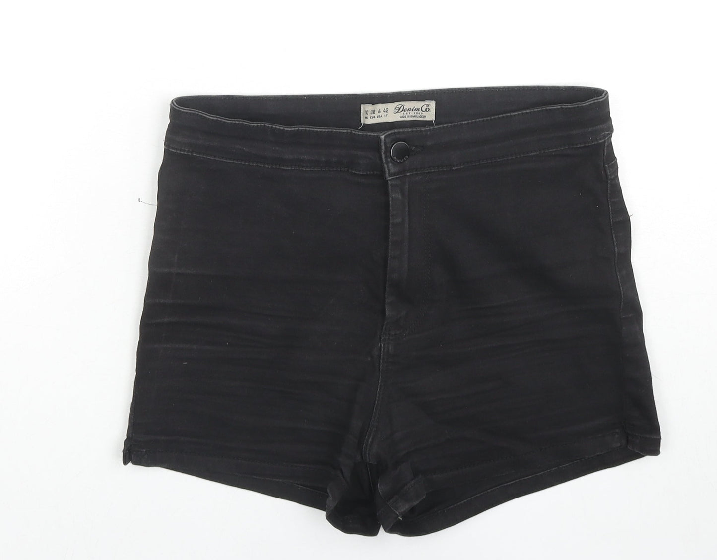 Denim & Co. Womens Black Cotton Hot Pants Shorts Size 10 L3 in Regular Zip