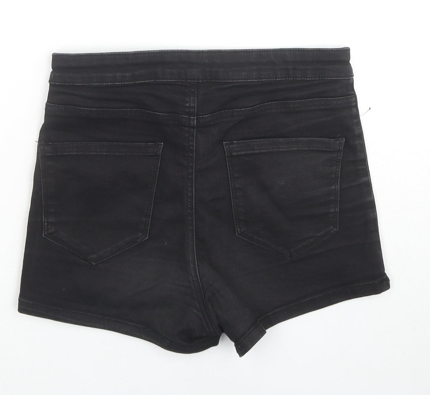 Denim & Co. Womens Black Cotton Hot Pants Shorts Size 10 L3 in Regular Zip