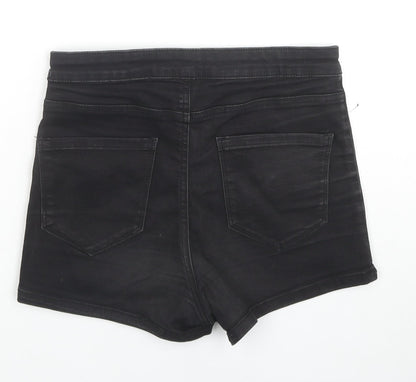 Denim & Co. Womens Black Cotton Hot Pants Shorts Size 10 L3 in Regular Zip