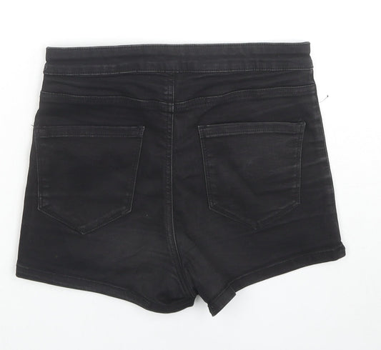 Denim & Co. Womens Black Cotton Hot Pants Shorts Size 10 L3 in Regular Zip