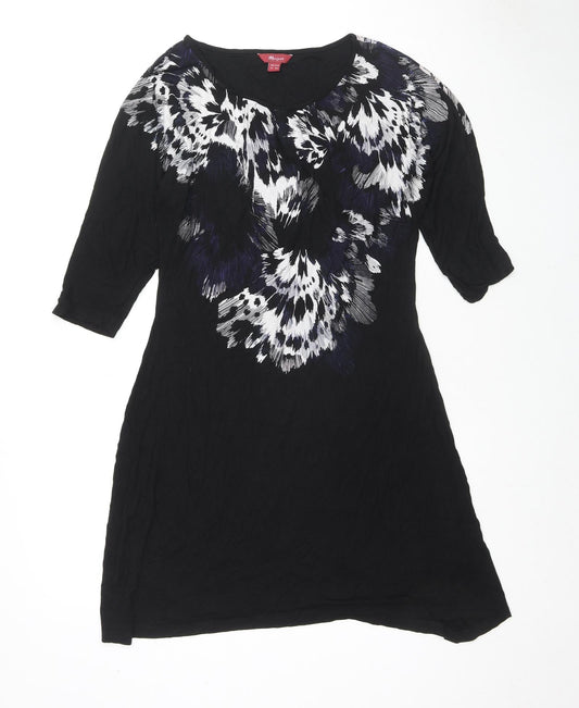 Monsoon Womens Black Floral Viscose A-Line Size 12 Round Neck Pullover