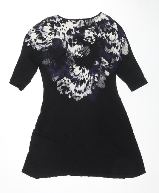 Monsoon Womens Black Floral Viscose A-Line Size 12 Round Neck Pullover