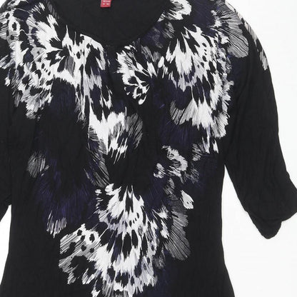 Monsoon Womens Black Floral Viscose A-Line Size 12 Round Neck Pullover