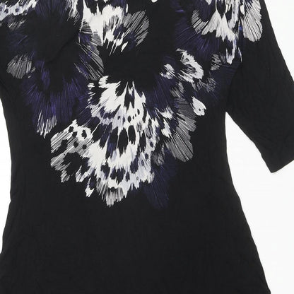 Monsoon Womens Black Floral Viscose A-Line Size 12 Round Neck Pullover