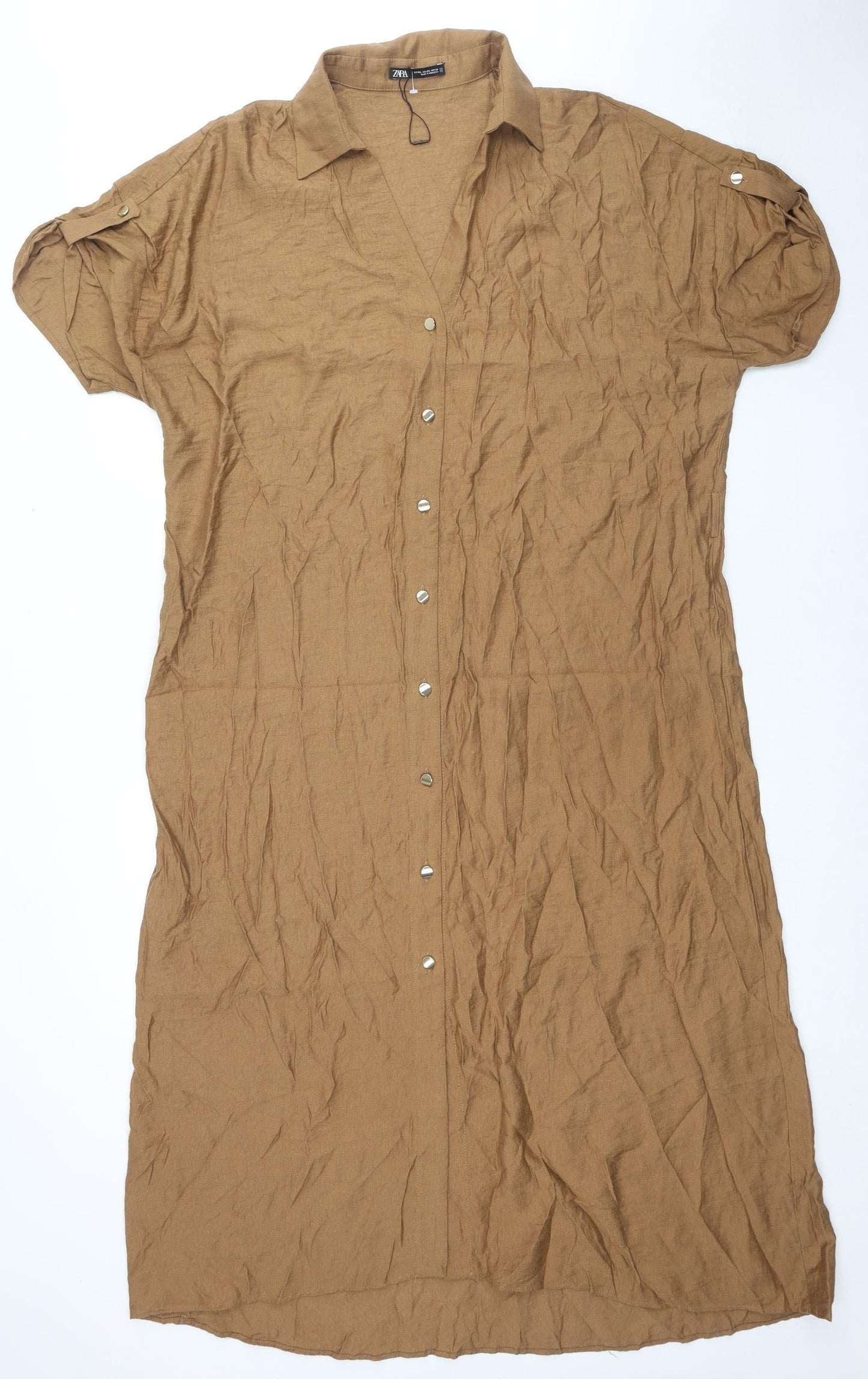 Zara Womens Brown Viscose Maxi Size 2XL Collared Button