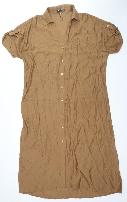 Zara Womens Brown Viscose Maxi Size 2XL Collared Button
