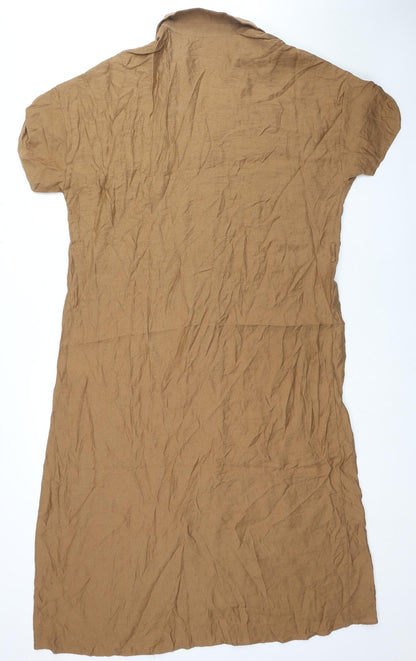 Zara Womens Brown Viscose Maxi Size 2XL Collared Button