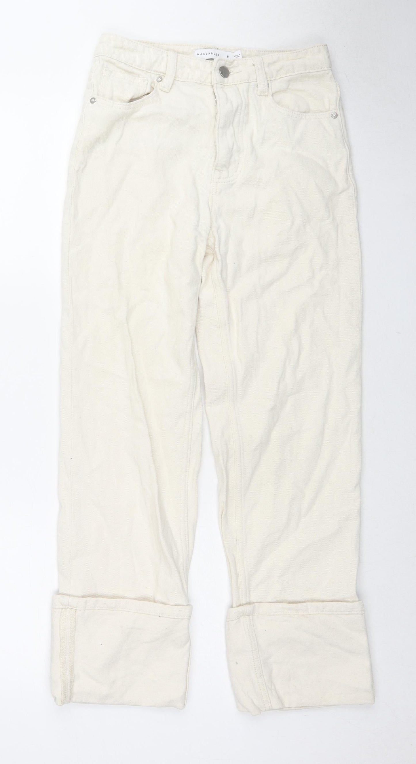 Womens UK Size 6 Warehouse Regular Fit Tapered Beige Jeans
