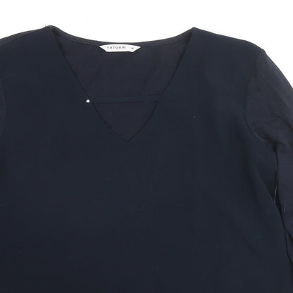Tatuum Womens Blue Cotton Basic Blouse Size M V-Neck