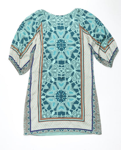 Derhy Womens Multicoloured Geometric Silk A-Line Size S Scoop Neck Zip - Studs