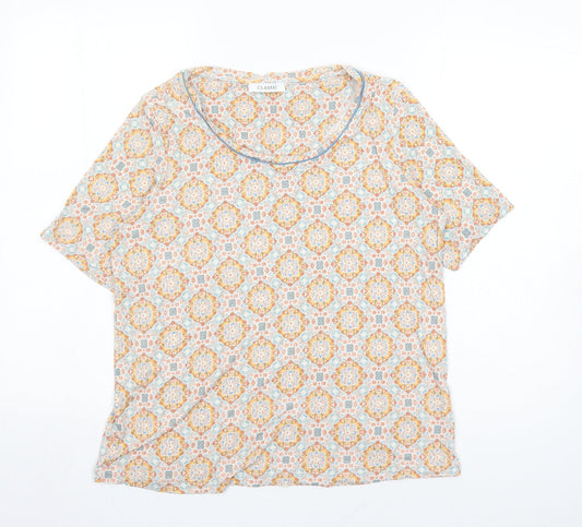 Classic Womens Multicoloured Geometric Viscose Basic T-Shirt Size 14 Round Neck