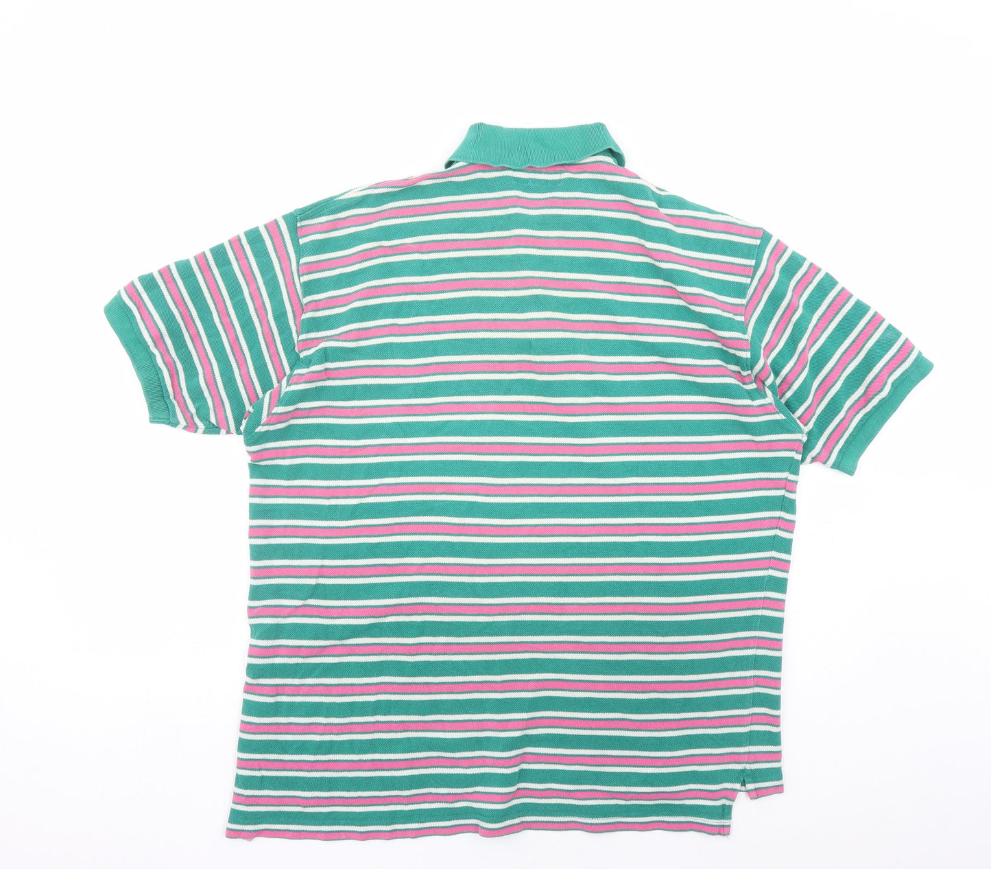 Hawkshead Mens Green Striped Polyester Polo Size S Collared Button