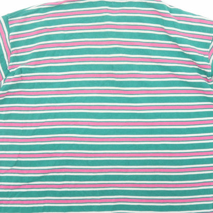 Hawkshead Mens Green Striped Polyester Polo Size S Collared Button