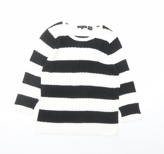 Jeanne Pierre Womens White Round Neck Striped Cotton Pullover Jumper Size M