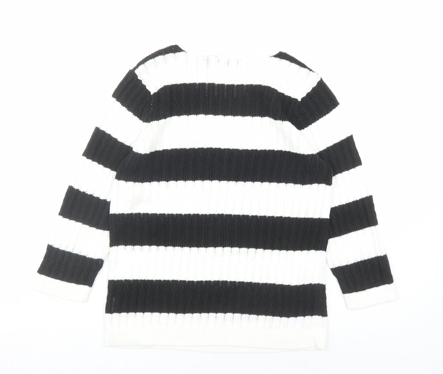 Jeanne Pierre Womens White Round Neck Striped Cotton Pullover Jumper Size M