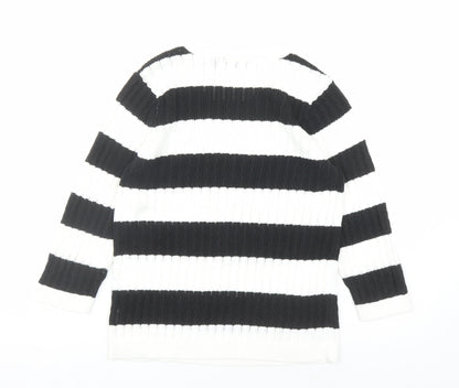 Jeanne Pierre Womens White Round Neck Striped Cotton Pullover Jumper Size M