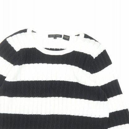 Jeanne Pierre Womens White Round Neck Striped Cotton Pullover Jumper Size M