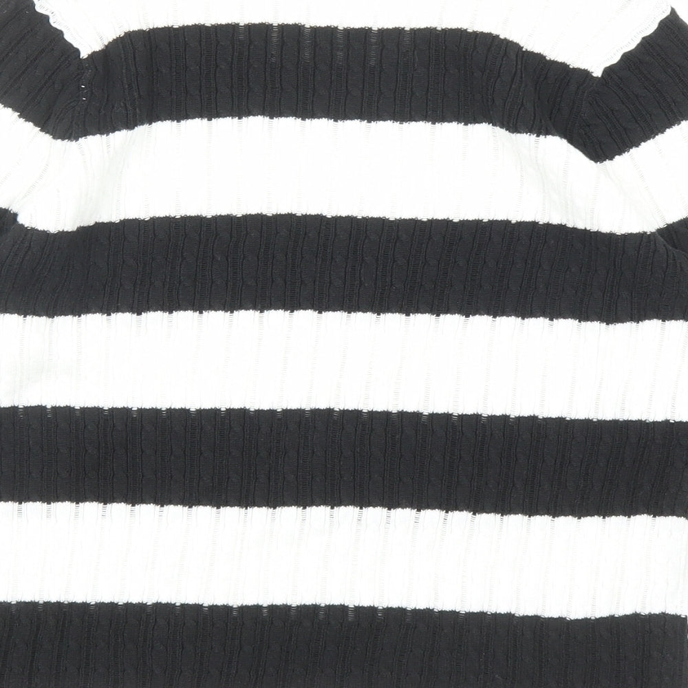 Jeanne Pierre Womens White Round Neck Striped Cotton Pullover Jumper Size M