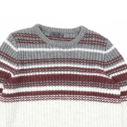 Marks and Spencer Mens Beige Round Neck Striped Acrylic Pullover Jumper Size S Long Sleeve
